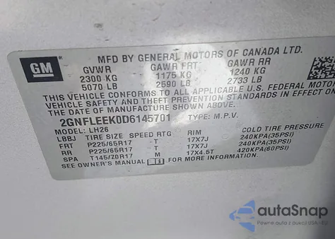 2013 Chevrolet Equinox 1Lt from USA, damaged, VIN 2GNFLEEK0D6145701